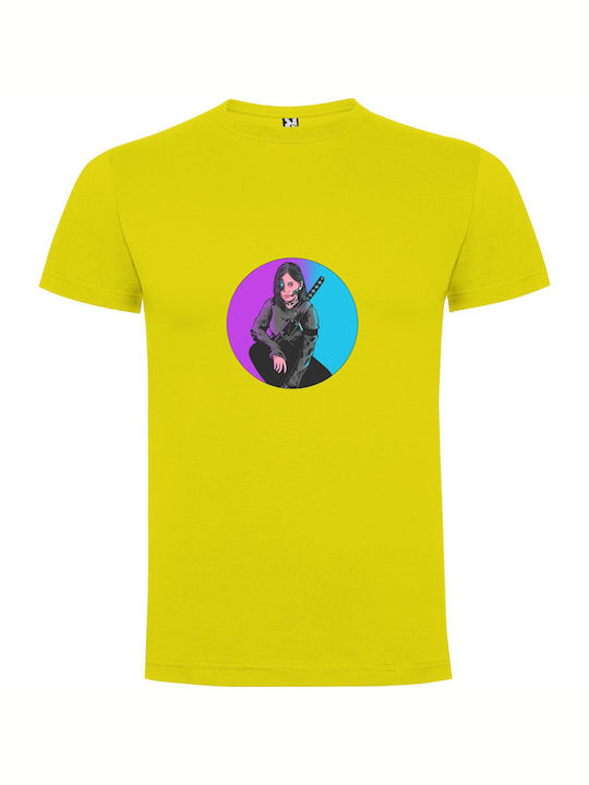 iLovePrints Cyberpunk Swordwoman T-shirt Yellow