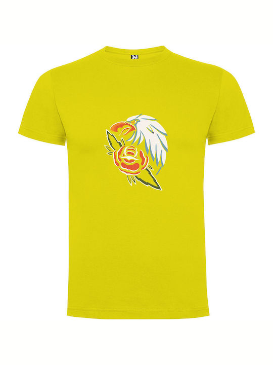 iLovePrints Eagle Rose Emblem T-shirt Yellow