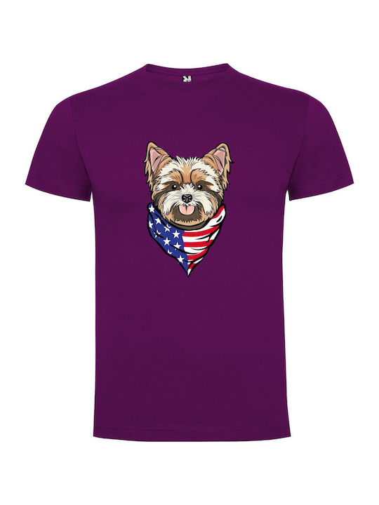 iLovePrints Spangled Yorkie Mascot Tricou Violet