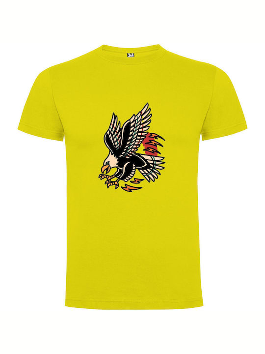 iLovePrints Inked Quetzecoatl Eagle T-shirt Yellow