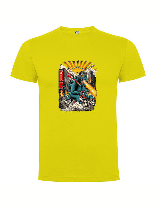 iLovePrints Kaiju Motorcycle Madness T-shirt Yellow