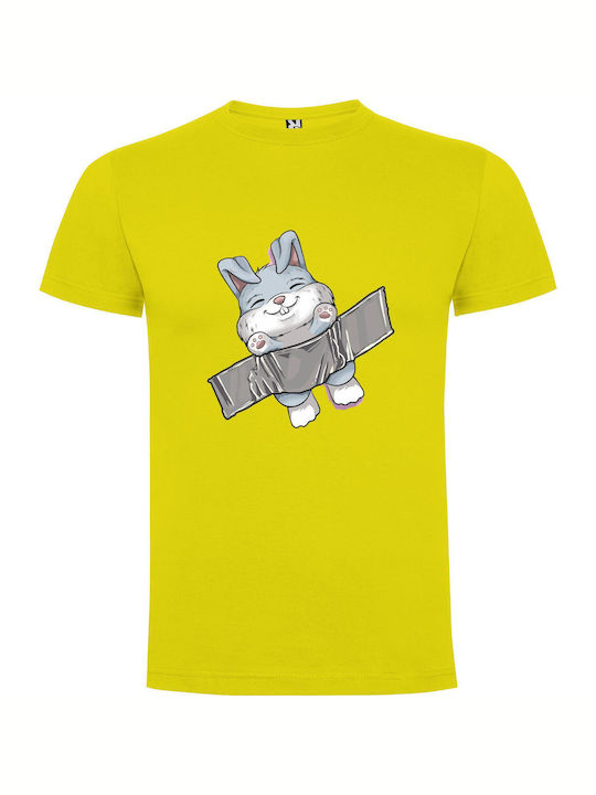 iLovePrints Pink Bunny Sketch T-shirt Yellow