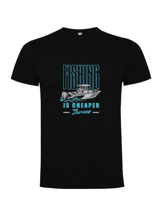 iLovePrints Therapeutic Fishing T-shirt Μαύρο