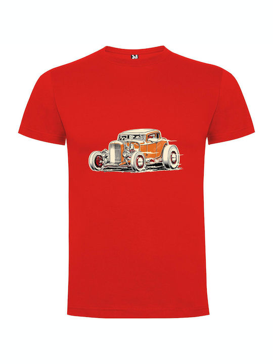 iLovePrints Vintage Hotrod Illustration T-shirt Red