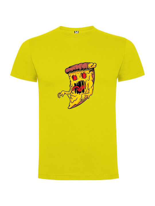 iLovePrints Cute Pizza Monster Munching T-shirt Yellow