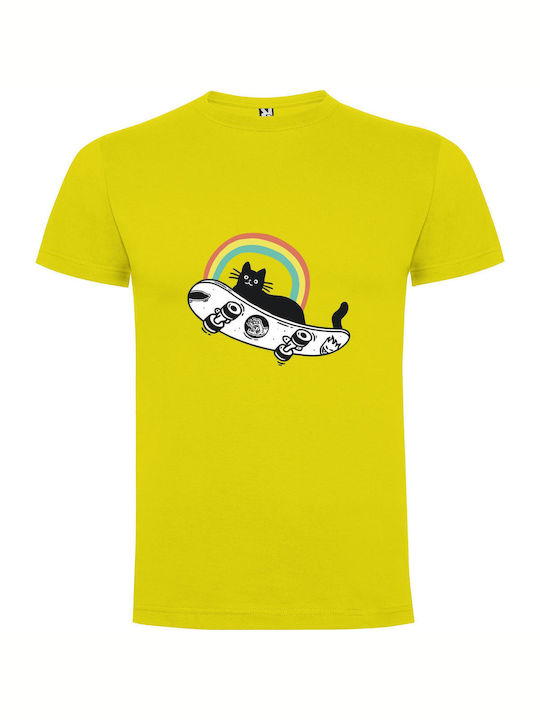 iLovePrints Skateboard Cat Chronicles T-shirt Yellow