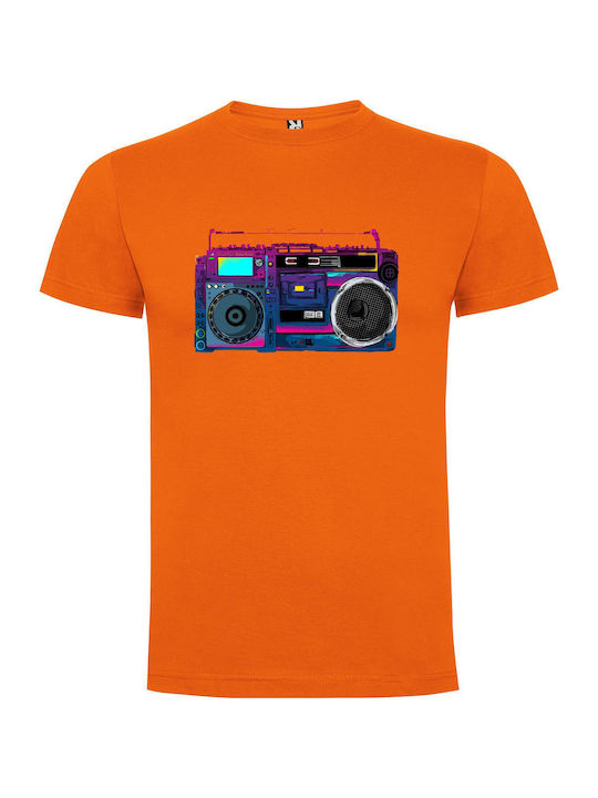 iLovePrints Vaporwave Boombox Beat T-shirt Orange