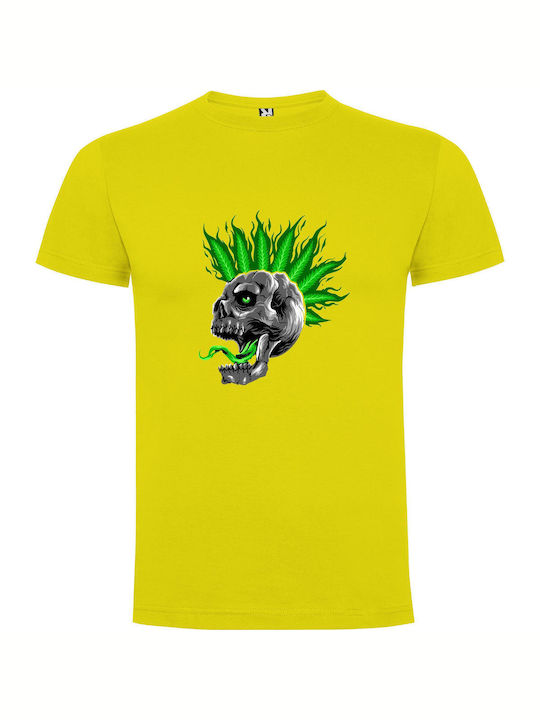 iLovePrints Green Skull Contemplations T-shirt Yellow