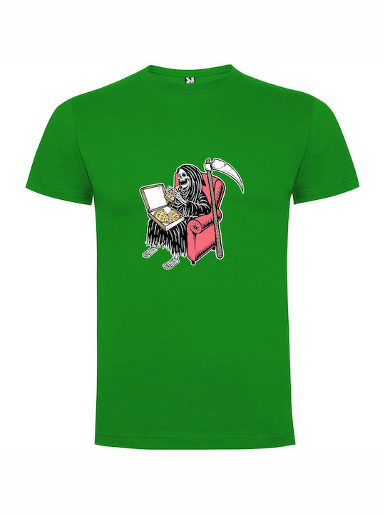 iLovePrints Punk Reaper Pizza Party T-shirt Green