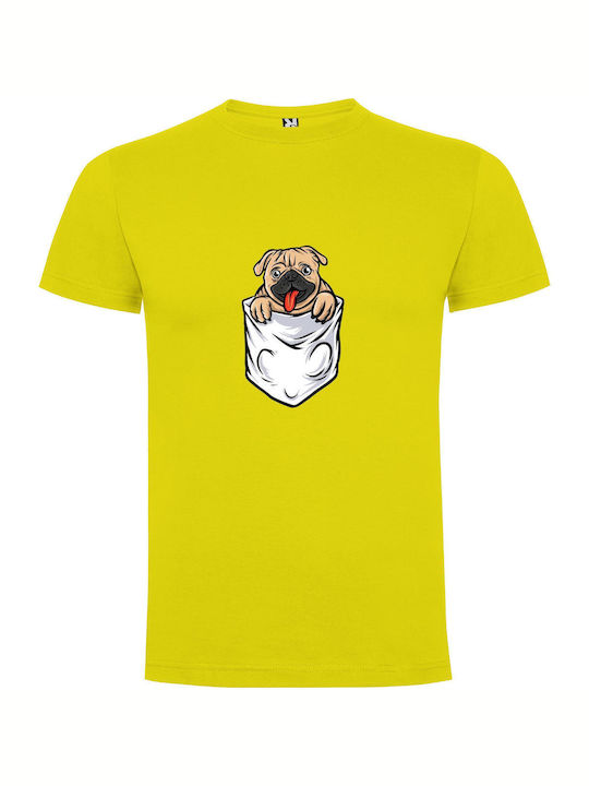 iLovePrints Pug's Mischievous Tongue T-shirt Yellow