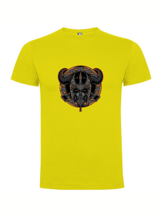 iLovePrints Horned Cyber Viking T-shirt Yellow