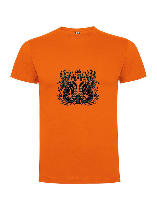 iLovePrints Flaming Symmetry Artwork T-shirt Orange