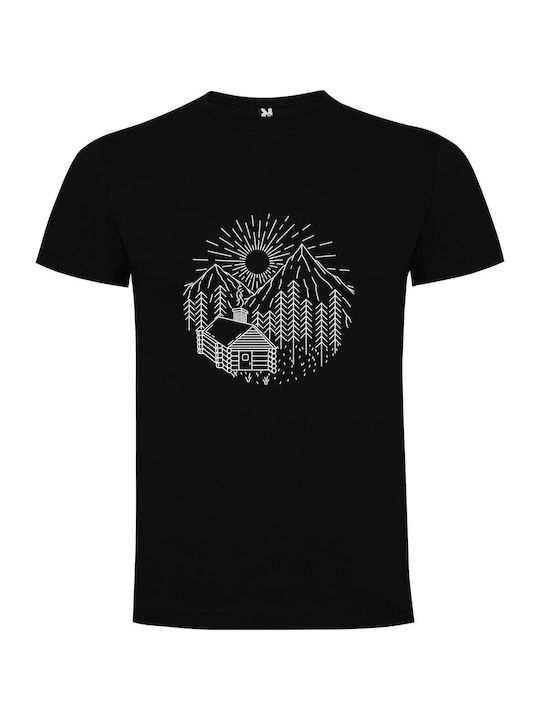 iLovePrints Wilderness Abode Ink Drawn T-shirt Black