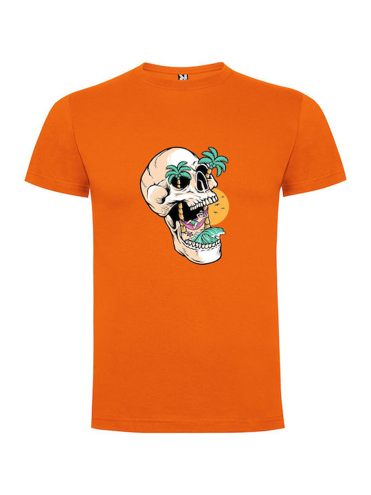 iLovePrints Skull Island Oasis T-shirt Orange