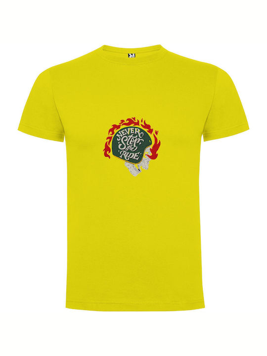 iLovePrints Flaming Skull Helmet Design T-shirt Yellow