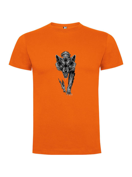 iLovePrints Grim Wolf Drawing T-shirt Orange