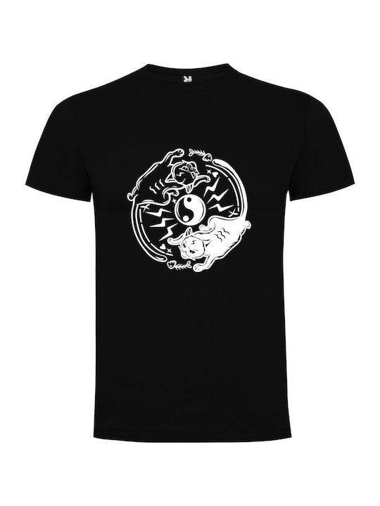 iLovePrints Yin Yang Cat Play T-shirt Black