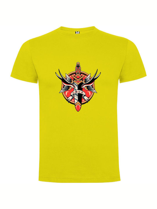 iLovePrints Sword & Birds Tattoo T-shirt Yellow