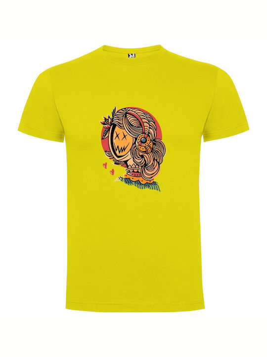 iLovePrints Glowing Peach Woman Tricou Galben