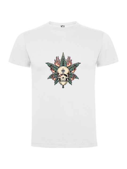 iLovePrints Enchanted Cannabis Skull T-shirt White