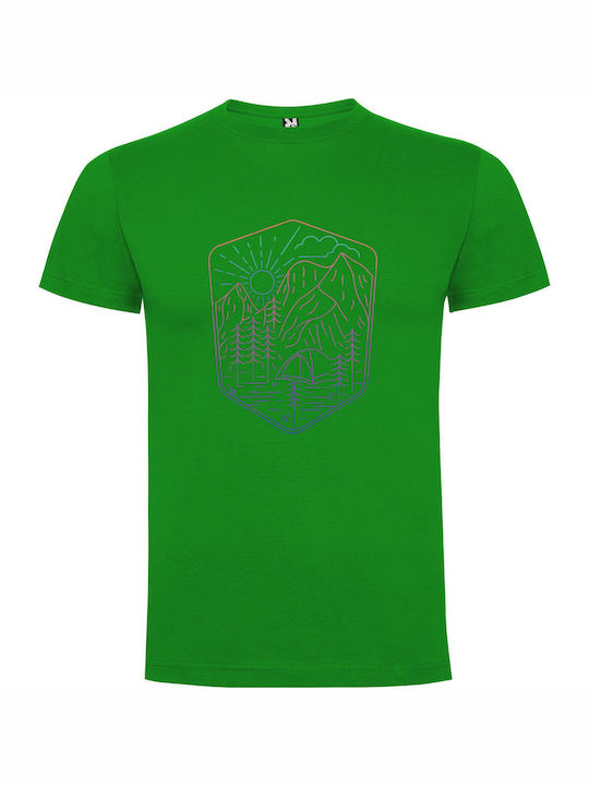 iLovePrints Neon Mountain Vector Art T-shirt Green