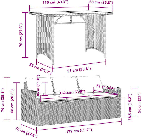 Garten- und Outdoor-Möbelsets 2 Stück Schwarz mit Kissen