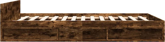 King Size Wooden Brown Bed with Slats for Mattress 190x190cm