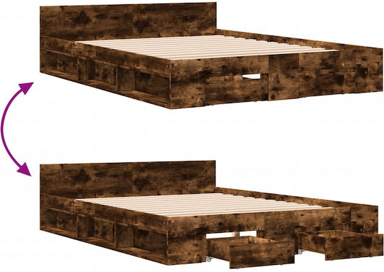 King Size Wooden Brown Bed with Slats for Mattress 190x190cm