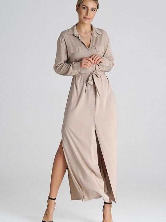 Figl Dress with Slit Beige