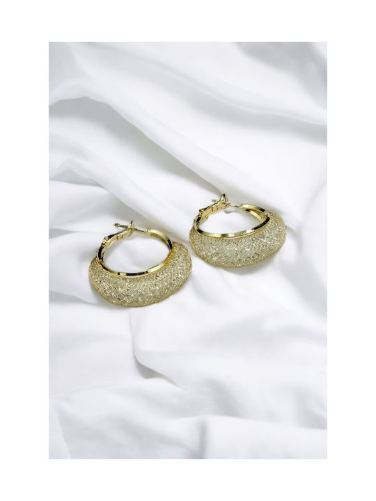 Gold Hoop Half Moon Mesh Earrings