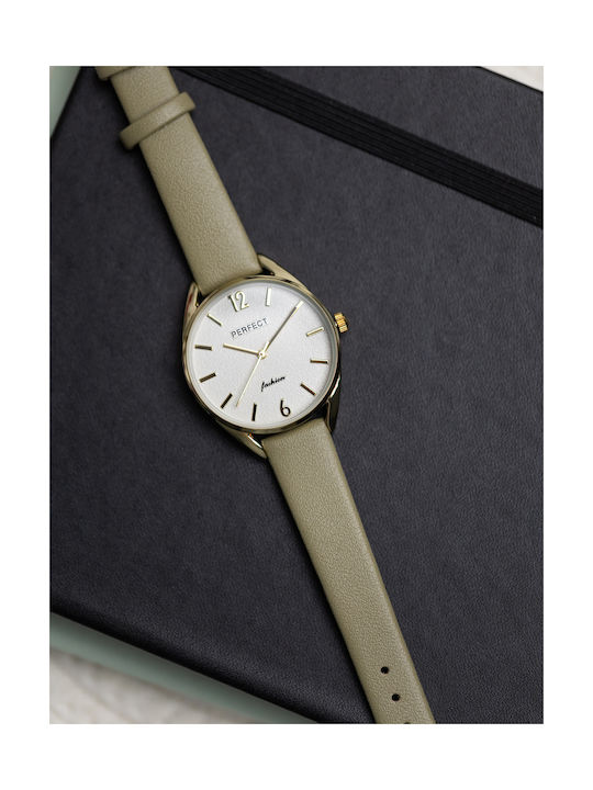 Perfect Γυναικείο Ρολόι 32mm Μπαταρίας με Πράσινο Δερμάτινο Λουράκι