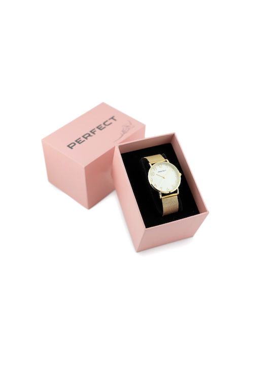 Perfect Damenuhr 36mm Batterie mit Gold Metall-Armband