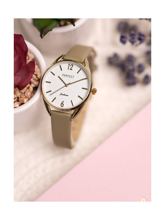 Perfect Γυναικείο Ρολόι 32mm Μπαταρίας με Πράσινο Δερμάτινο Λουράκι