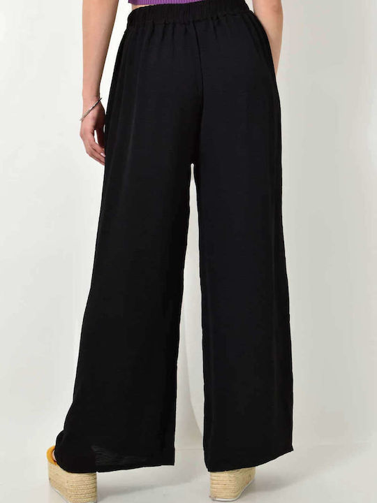 High-Waisted Black Trousers with Buttons 24204