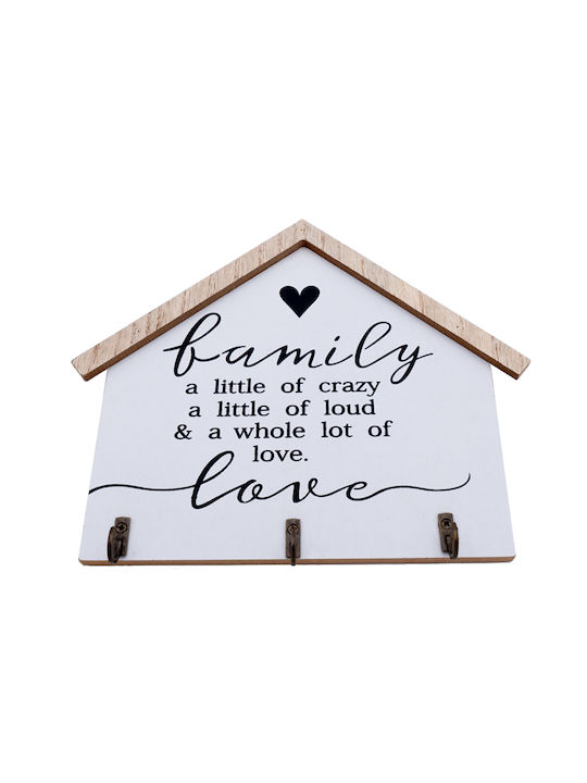 Uncle George Hanging Wall Decoration Wood with Metal Key Hooks House Shape Black Color 23.5x1x20cm White