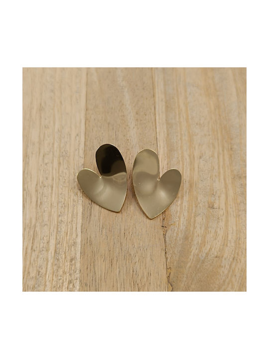 Stainless Steel Heart Design Stud Earrings 3cm Gold Sss-3275