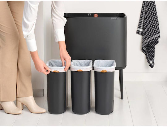 Brabantia Κάδος Bo Touch Ανακύκλωσης Πλαστικός Push Γκρι 33lt