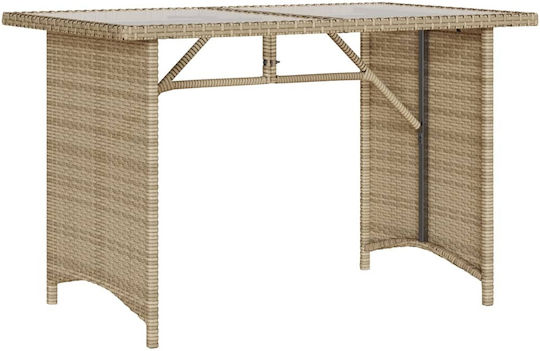 Masa pentru spații exterioare Rattan cu suprafață din sticlă Bej 110x68x70buc