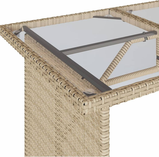 Masa pentru spații exterioare Rattan cu suprafață din sticlă Bej 110x68x70buc