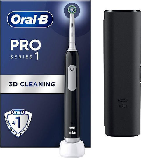 Oral-B Pro Series 1 Elektrische Zahnbürste mit Timer, Drucksensor und Reisetasche Schwarz