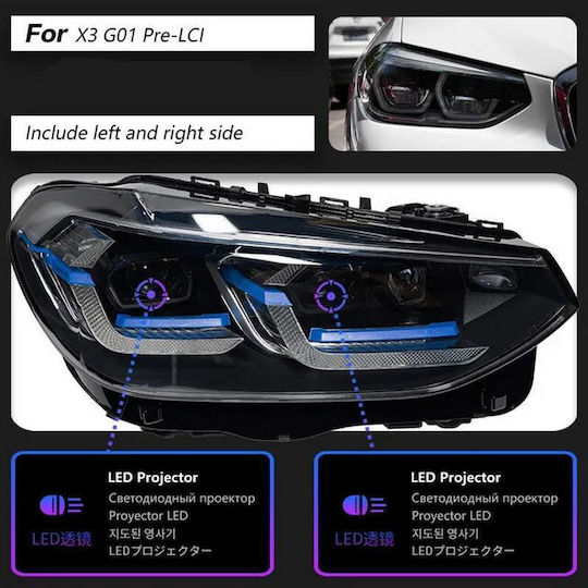 Set faruri frontale Bmw X3 G01 G08 18-22 Led Laser Style Negru