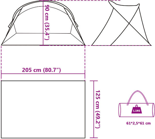 vidaXL Σκηνή Pop Up 3 Ατόμων Μπλε