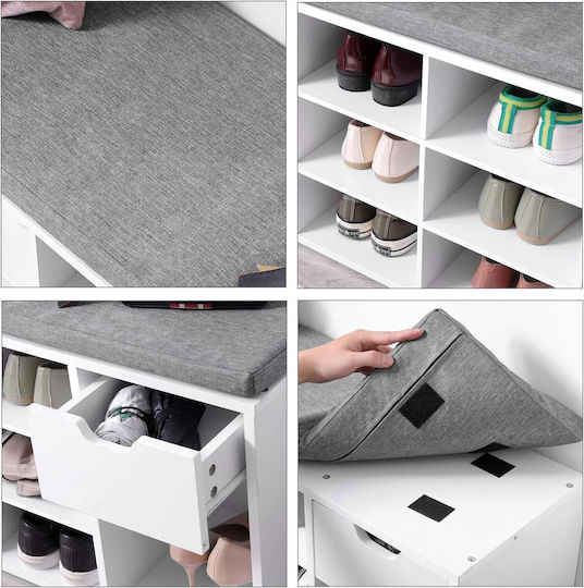 Wooden Shoe Organizer with 3 Shelves White 104x30x48cm
