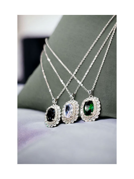 Steel Silver White Zircon Double Row Strass Necklace