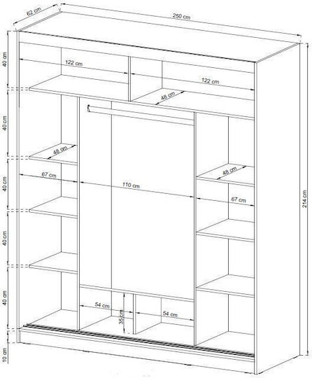 Τρίφυλλη Ντουλάπα Συρόμενη 250x62x214cm Τρίφυλλη Ντουλάπα Συρόμενη 250x62x214cm