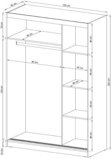 Ușă dublă Glisare 130x62x200cm Color Natural Oak