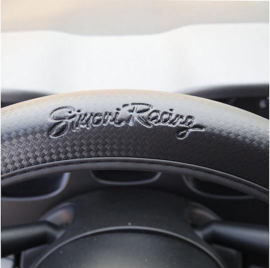 Simoni Racing Husă Volan Auto cu Diametru 37-39cm din Piele ecologică Negru cu Cusătură Neagră