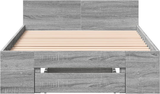 Single Wooden Gray Bed with Slats for Mattress 90x190cm