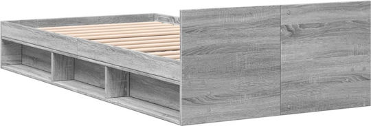 Single Wooden Gray Bed with Slats for Mattress 90x190cm
