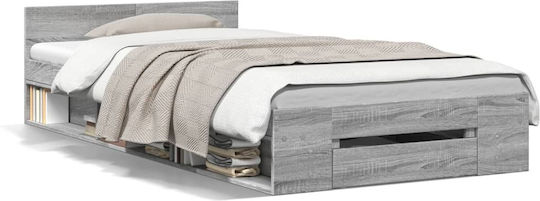 Single Wooden Gray Bed with Slats for Mattress 90x190cm